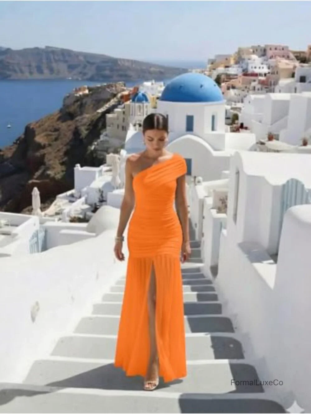 Womens Formal One Shoulder Sleeveless Long Maxi Dress Mesh Slim Fit